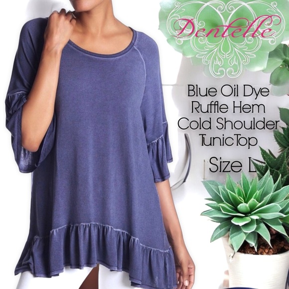 Dantelle Tops - Dantelle Oil Dye Ruffle Hem Cold Shoulder Tunic Top